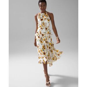 WHBM Halter Ruffle Sunflower Dress Sz 6 Petite Handkerchief Flowy Resort Summer